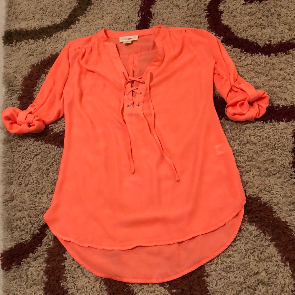 Adorable coral tie front top